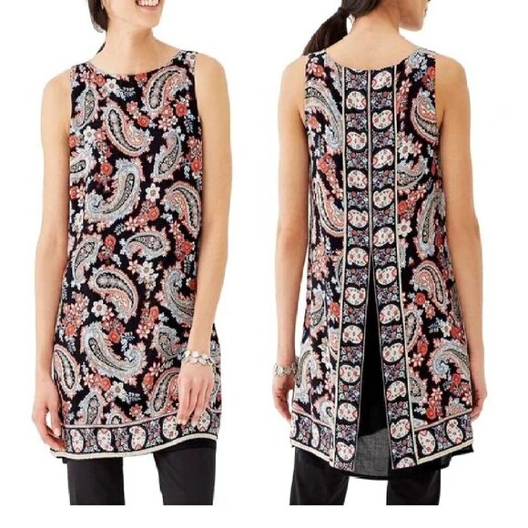 J. Jill Tops - J. Jill Sleeveless Paisley Print Split Back Layered Long Tunic Top Size L